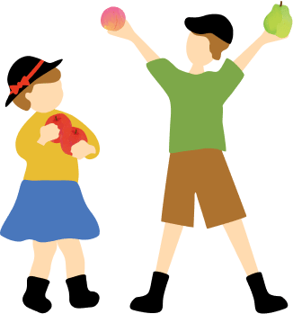 果物を持った子どもたちのイラスト